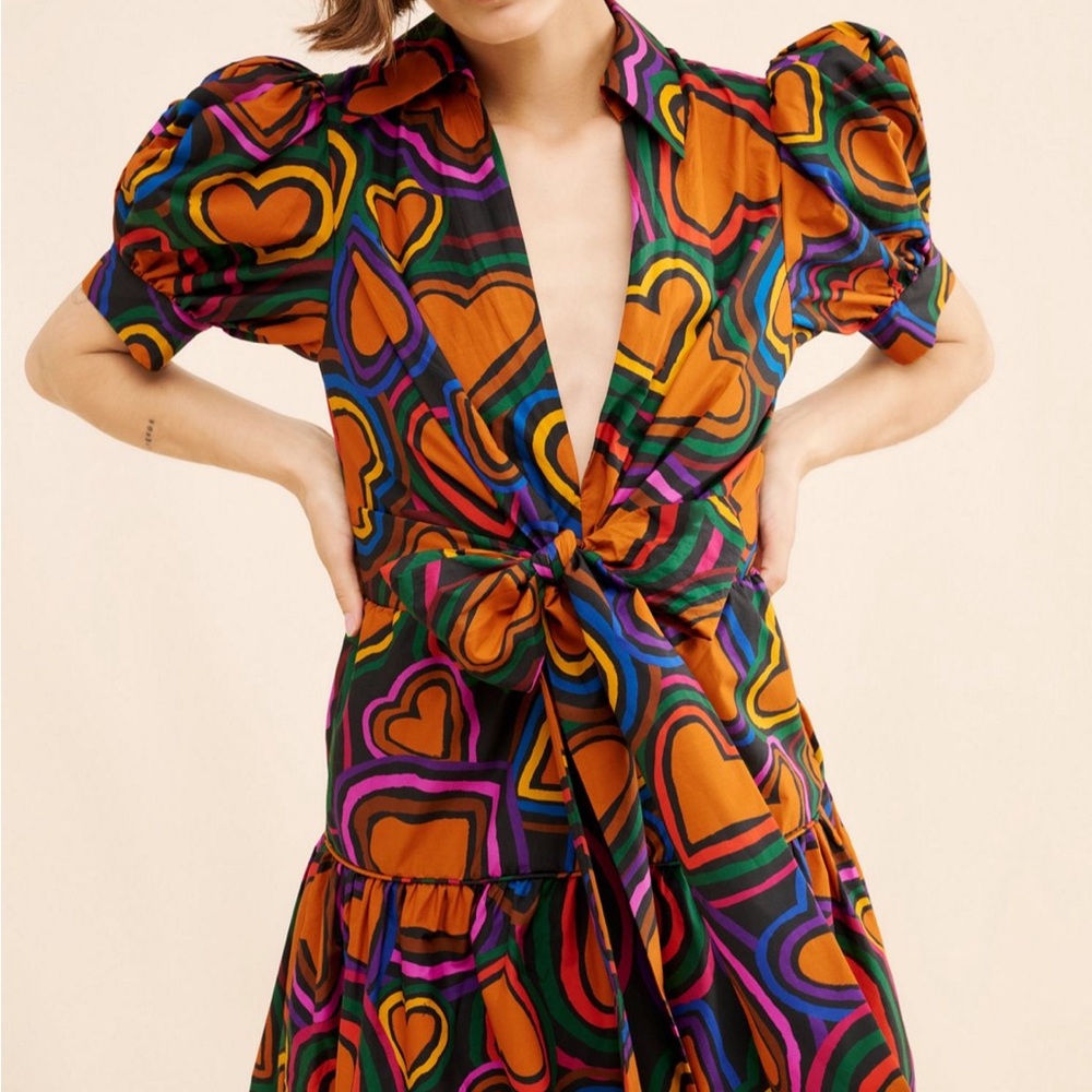 Anthropologie x Farm Rio Short Sleeve Bow From Dress XS